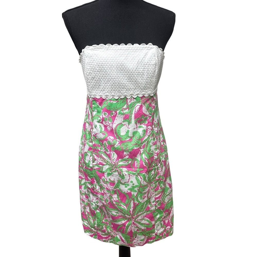 Lilly Pulitzer Franco Hotty Pink Forgot My Trunks Strapless Tie Back Dress 6